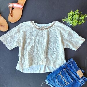 Hollister Cream Cropped Lace Blouse